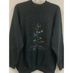 Vintage Fruit of the Loom Christmas Sweatshirt Unisex XL Black Pullover